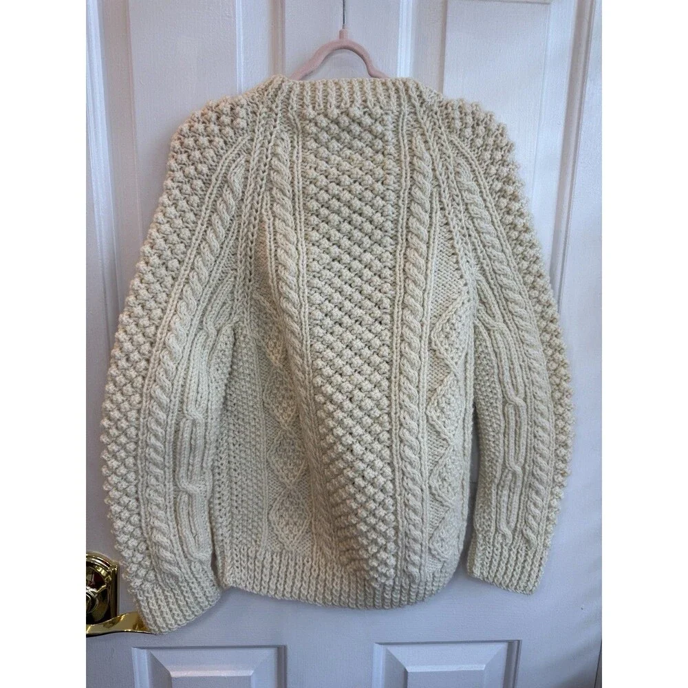 Vintage Glenairn Kids Wool Aran Sweater Hand Knit Ireland Cream Cardigan